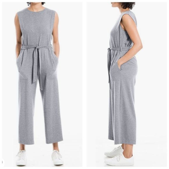 Max Studio French Terry Waist-Tie Jumpsuit - Picture 4 of 16